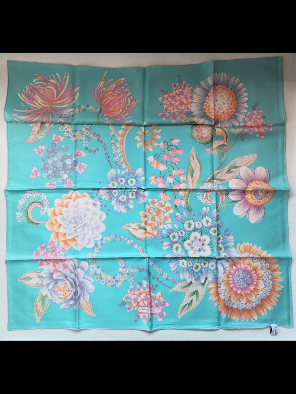 Salvatore Ferragamo Turquoise Floral Silk Scarf